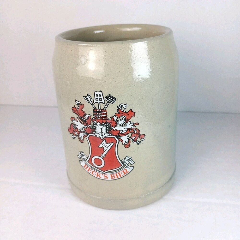 Beck's Bier Mug‎ Cup Stoneware W. Germany .5 Liter Hand Made 5" Tall Stamped